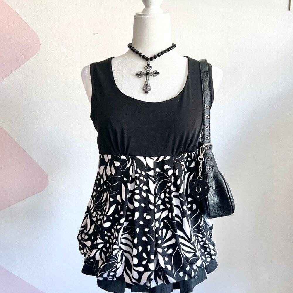 Black Floral Babydoll Top, Y2K Cottagecore Grunge‎ Fairycore Medium